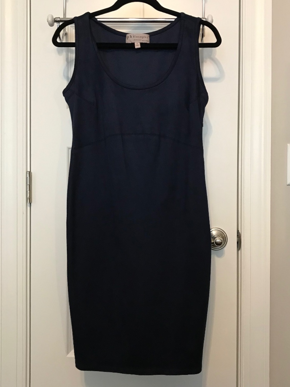 Philosophy navy blue sueded polyester sleeveless scoop neck midi dress (6)